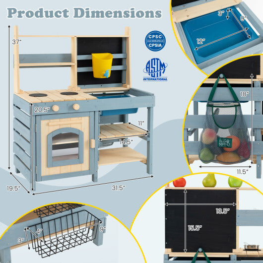 2-In-1 Outdoor Mud Kitchen with Faucet and Extra Chalkboard W2B