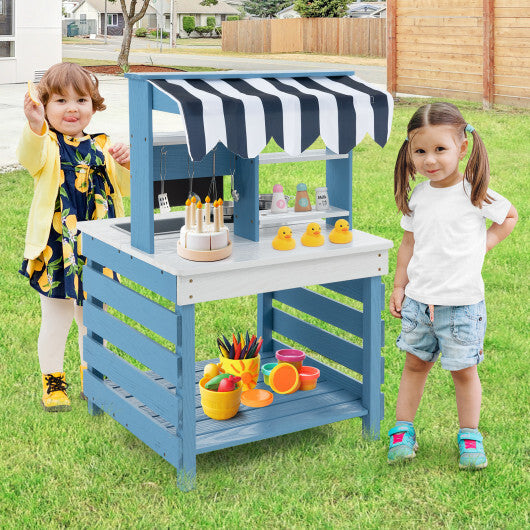 Double-sided Wooden Play Kitchen and Grocery Stand with Stoves for Kids 3+ Years Old W2B