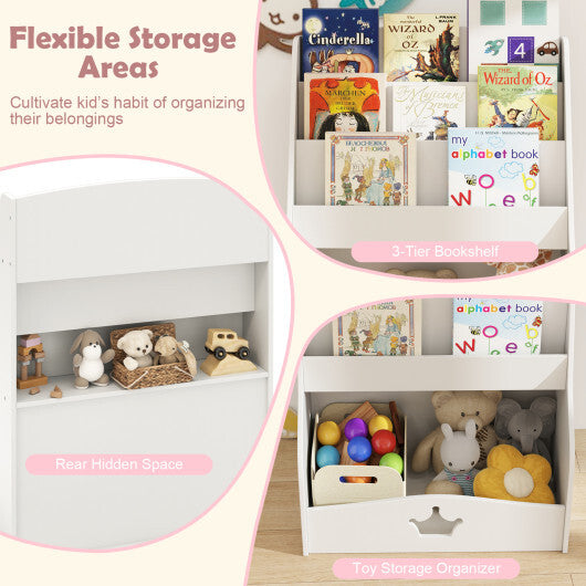 4-Tier Kids Bookshelf with Shelves and Compartment for Toddlers-White W2B
