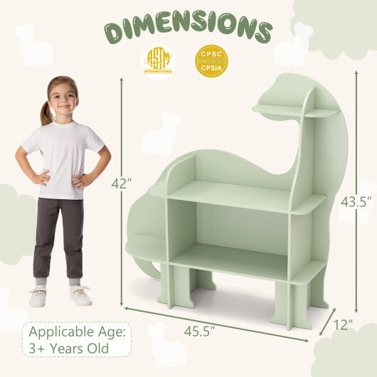 3-Tier Dinosaur Kids Bookshelf for Children-Green W2B