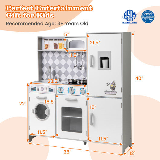 Pretend Play Kitchen for Kids Aged 3+ with Real Sounds and Lights-White W2B