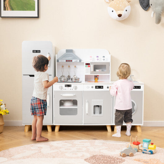 Kids Kitchen Playset 3-in-1 with Refrigerator and Washing Machine-Gray W2B