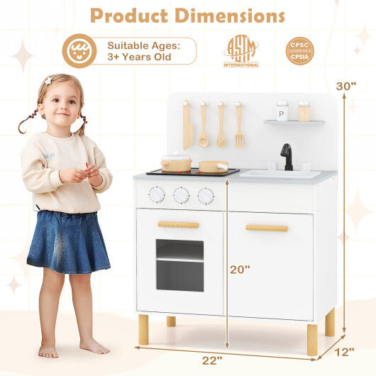 Kids Kitchen Playset with Cooking Accessories and Storage-Pink W2B