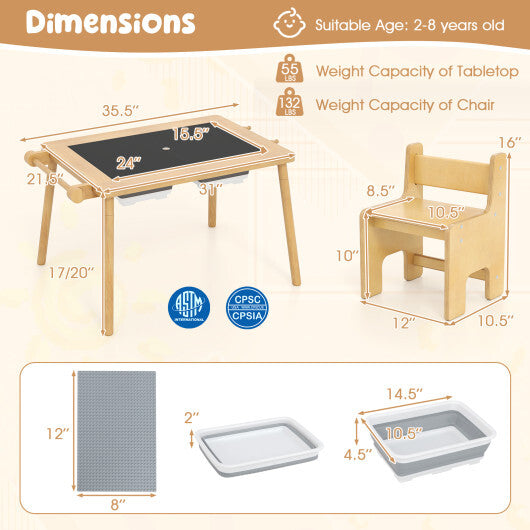 Sensory Table and Chair Set for Kids 2-8 with Foldable Bins-White W2B