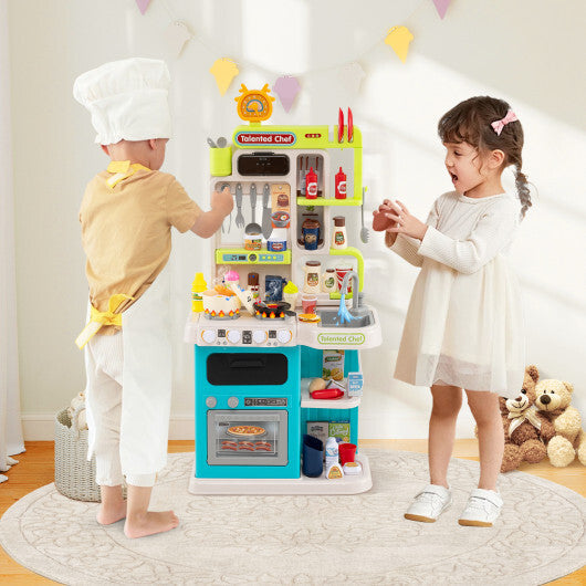 Kids Kitchen Playset Pretend Play Kitchen with Realistic Sounds and Lights-Blue W2B