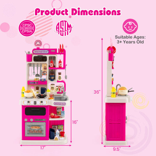 Kids Kitchen Playset Pretend Play Kitchen with Realistic Sounds and Lights-Blue