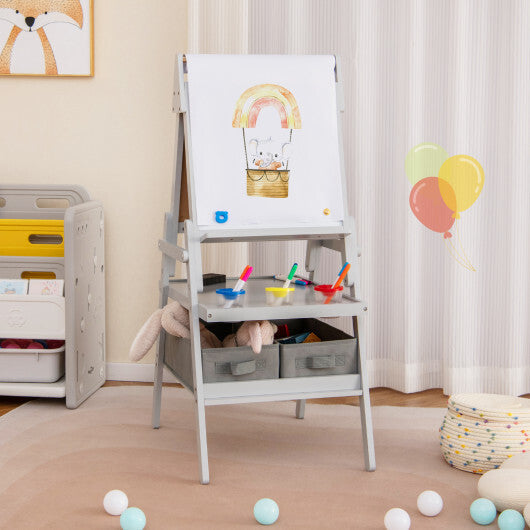 3-in-1 Art Easel for Kids with Magnetic Chalkboard and Whiteboard-Gray W2B