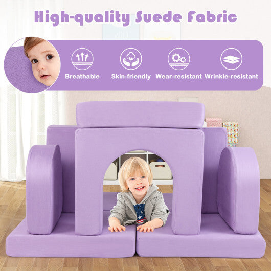 8-Piece Modular Kids Play Couch with Comfy Suede Fabric-Gray W2B