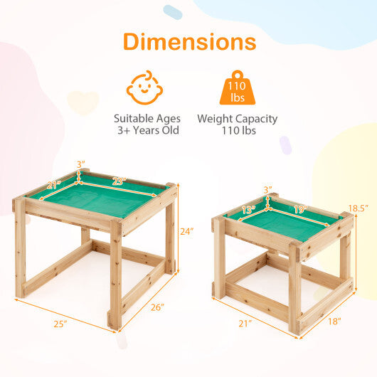 Wooden Sand and Water Tables with Protective Cover for Kids-Natural W2B
