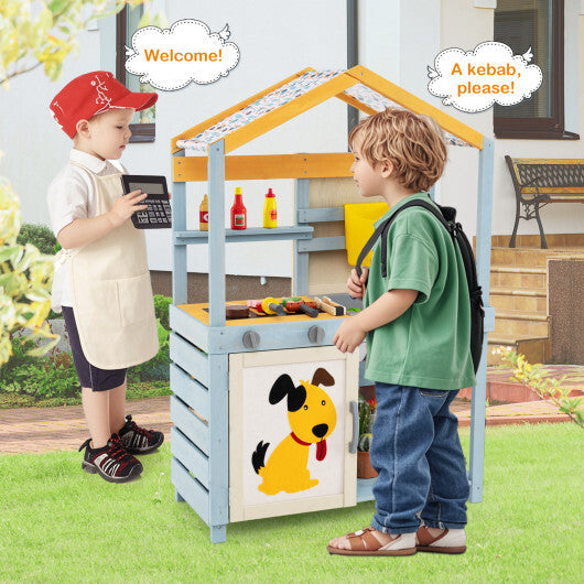 2 in 1 Wooden Mud Kitchen with Removable Water Box and Storage Bag-Gray W2B