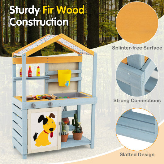 2 in 1 Wooden Mud Kitchen with Removable Water Box and Storage Bag-Gray W2B