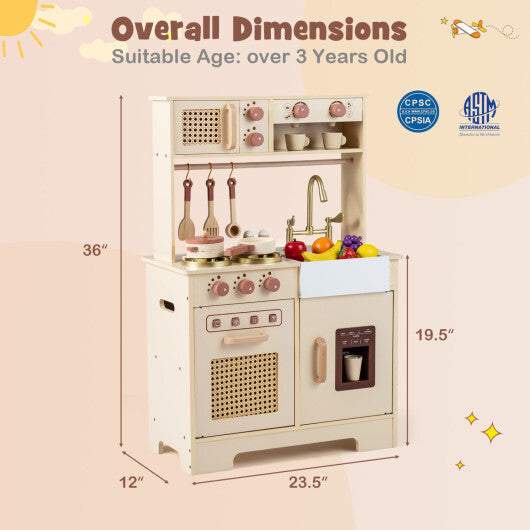 Chef Pretend Play Kitchen for Kids with Realistic Lights and Sounds-Yellow W2B