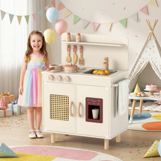 Wooden Pretend Kitchen Playset with Realistic Ice Maker-Yellow W2B