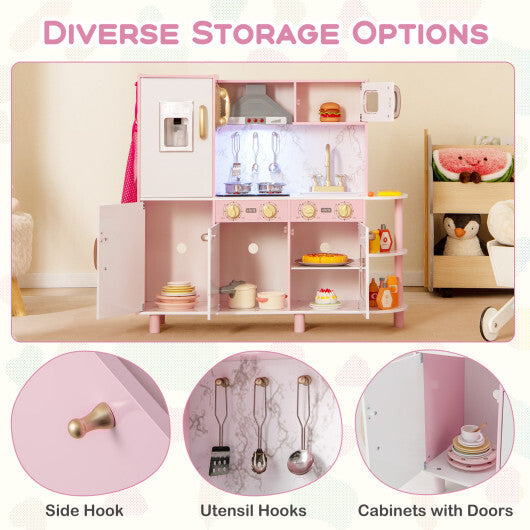 Wooden Kitchen Playset with Ice Maker and Sounds for Ages 3+-Pink W2B