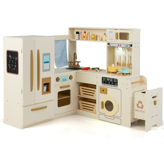 Corner Play Kitchen with Lights and Sounds for Ages 3+-Brown