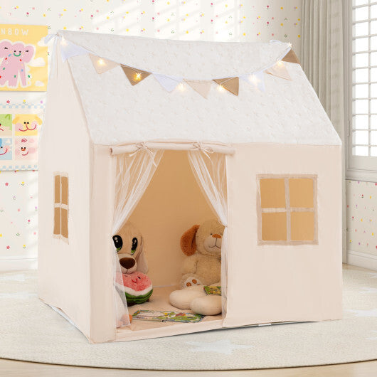 Kids Play Tent Large Playhouse with Glow in the Dark Stars and Mat-Beige W2B