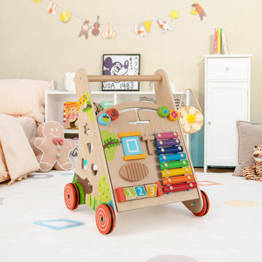 Wooden Push and Pull Baby Walker with Handle and Storage-Natural