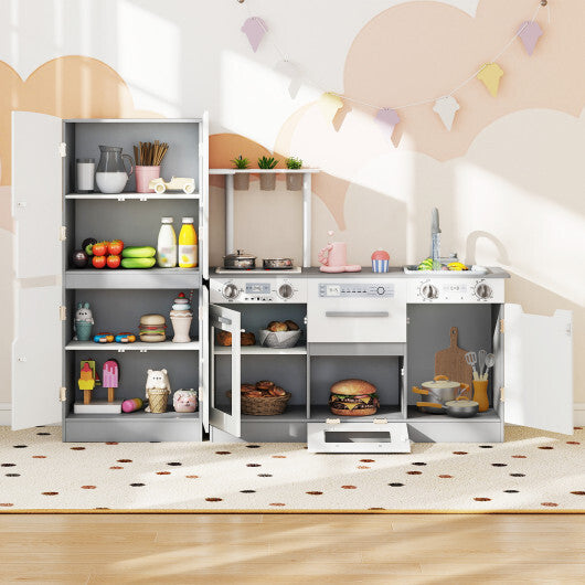 Wooden 2 Piece Kids Kitchen Playset with Fridge and Running Water-Gray W2B