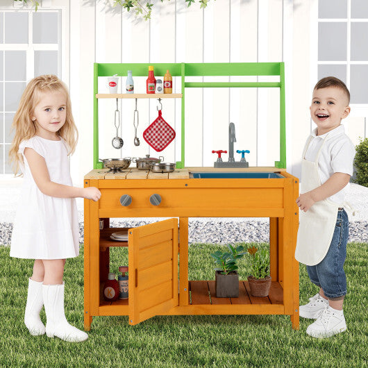 Outdoor Mud Kitchen Playset for Girls and Boys 3+ Years Old-Orange W2B