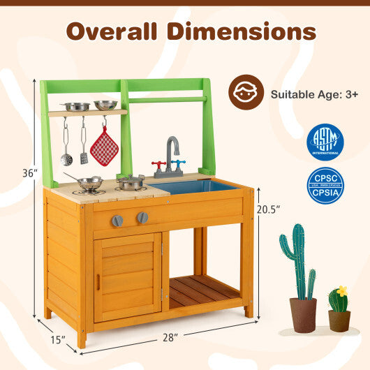 Outdoor Mud Kitchen Playset for Girls and Boys 3+ Years Old-Orange W2B