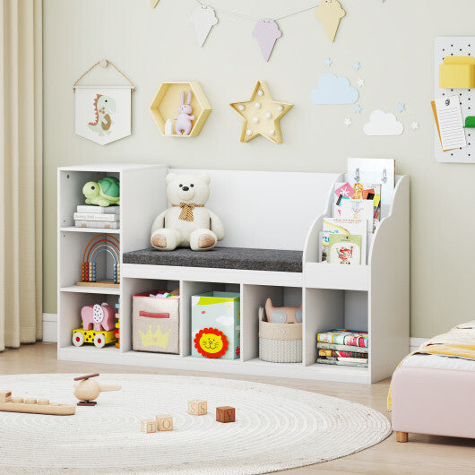 Kids Bookcase with Reading Nook 3-in-1 Standing Toy Organizer-White W2B