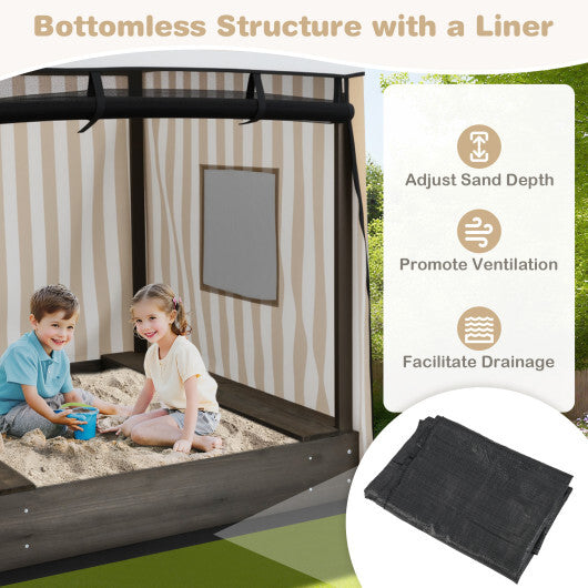 Wooden Sandbox with Canopy for Children 3+ Years Old-Brown W2B