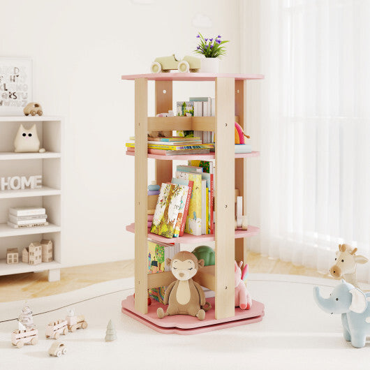 3-Tier Freestanding Corner Toddler Book Rack with 12 Sectors-Pink W2B