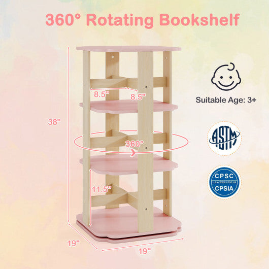 3-Tier Freestanding Corner Toddler Book Rack with 12 Sectors-Pink W2B