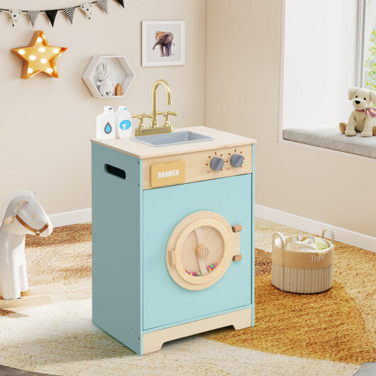 Kids Washer Playset Toy Washing Machine with Laundry Detergent-Blue W2B