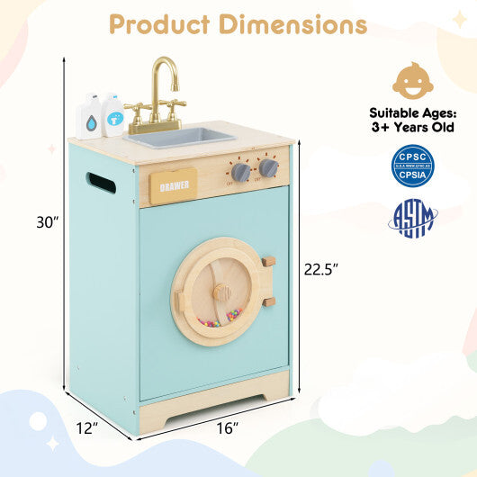 Kids Washer Playset Toy Washing Machine with Laundry Detergent-Blue W2B
