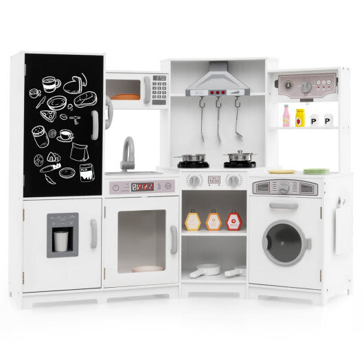 Corner Wooden Play Kitchen with Lights and Sounds Large Pretend Play Kitchen Set-Espresso W2B
