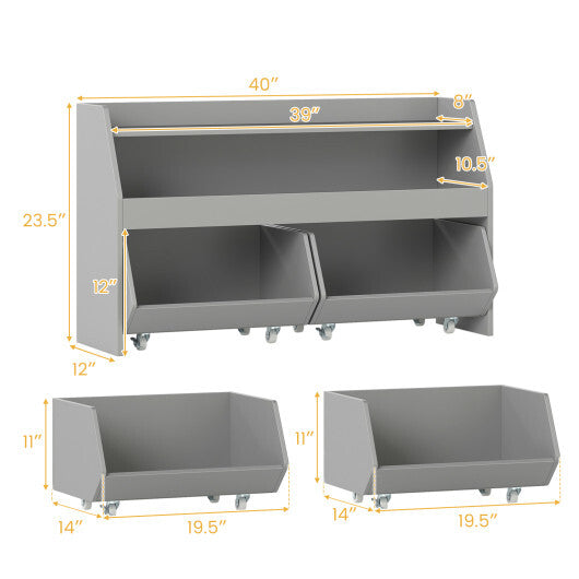 Kids Toy Storage Organizer Wooden Bookcase with 2 Movable Drawers-White