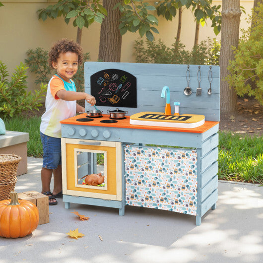 Wooden Toy Kitchen Playset with Removable Circulation Faucet and Cooking Accessories-Blue W2B