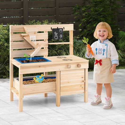 Outdoor Play Pretend Kitchen with Detachable Sandbox and Removable Sink-Natural W2B