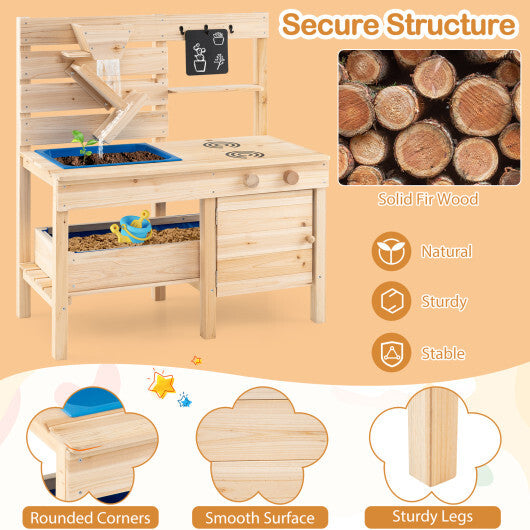 Outdoor Play Pretend Kitchen with Detachable Sandbox and Removable Sink-Natural W2B