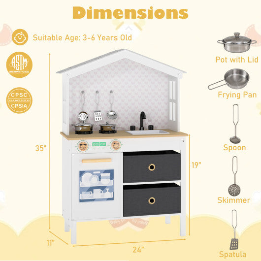 Kids Play Kitchen Children Toy Kitchen Playset with 2 Stoves and Rotation Knobs-Pink W2B