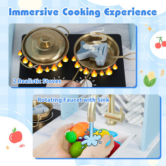 Kids Play Kitchen with Stoves and Faucet for Girls Boys Aged 3-6-White W2B