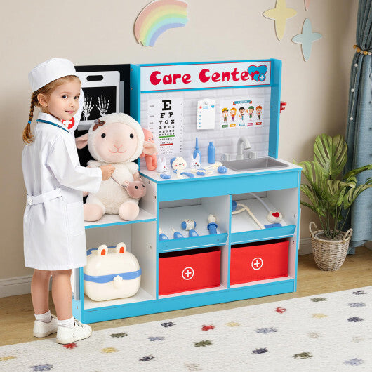 Play Doctor's Office Wood Medical Center Toy Set with Examine Region-Blue