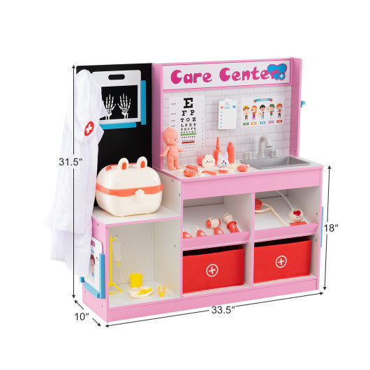 Play Doctor's Office Wood Medical Center Toy Set with Examine Region-Blue W2B