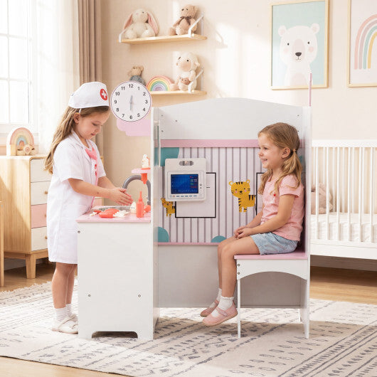 Kids Doctor Play Set with Adjustable Height Bar-Pink W2B