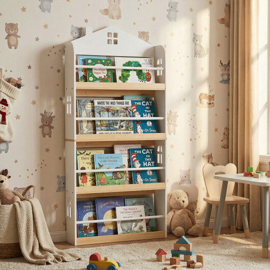 House-Shaped Kids Bookshelf with Anti-falling Baffles-White W2B