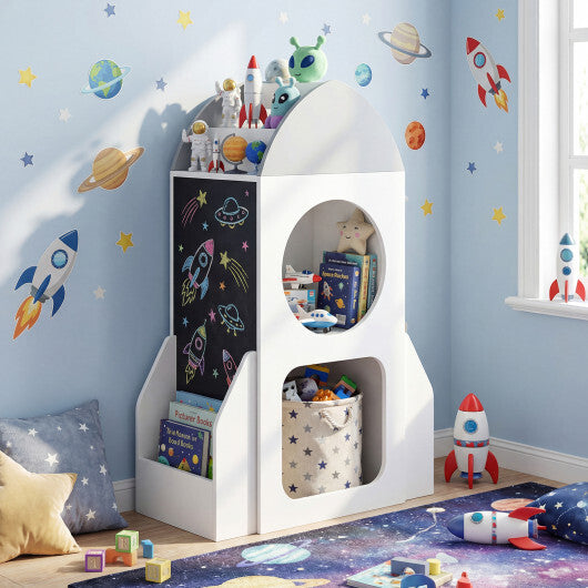 3-Tier Kids Bookshelf Rocket Space Theme Toddler Toy Storage Organizer-White W2B