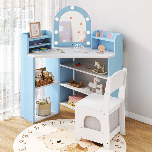 2-In-1 Kids Vanity Set with Lights for Toddlers 3+ Years Old-White W2B