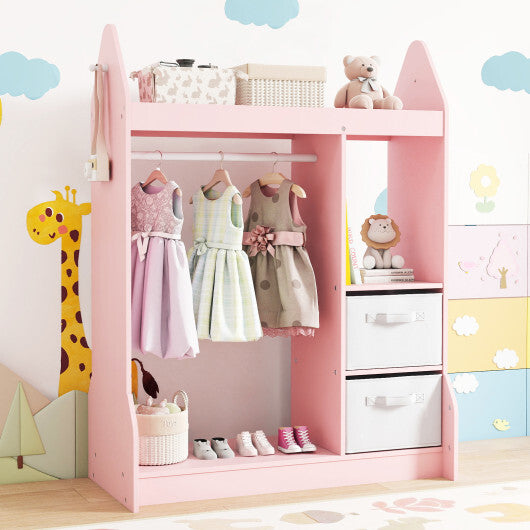 Kids Play Armoire Dresser with Cloth Hanger-Pink W2B