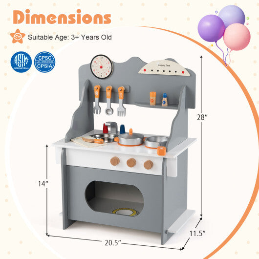 Wooden Play Kitchen for Kids Pretend Play Toy Kitchen Set with Clock Gift for Boys and Girls 3 +Pink W2B