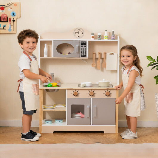 Wooden Play Kitchen Cooking Toy Playset for Kids-White W2B