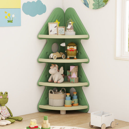 4-Tier Kids Corner Bookshelf Baby Display Shelf for Kids Room-Green W2B