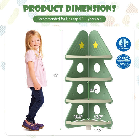 4-Tier Kids Corner Bookshelf Baby Display Shelf for Kids Room-Green W2B