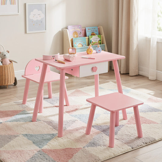 Kids Pretend Nail Salon Playset with Wooden Toddlers Makeup - Pink W2B