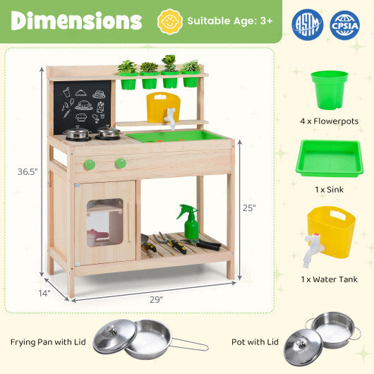 Kids Mud Kitchen Play Pretend Kitchen with Chalkboard for Kids Aged 3+ W2B